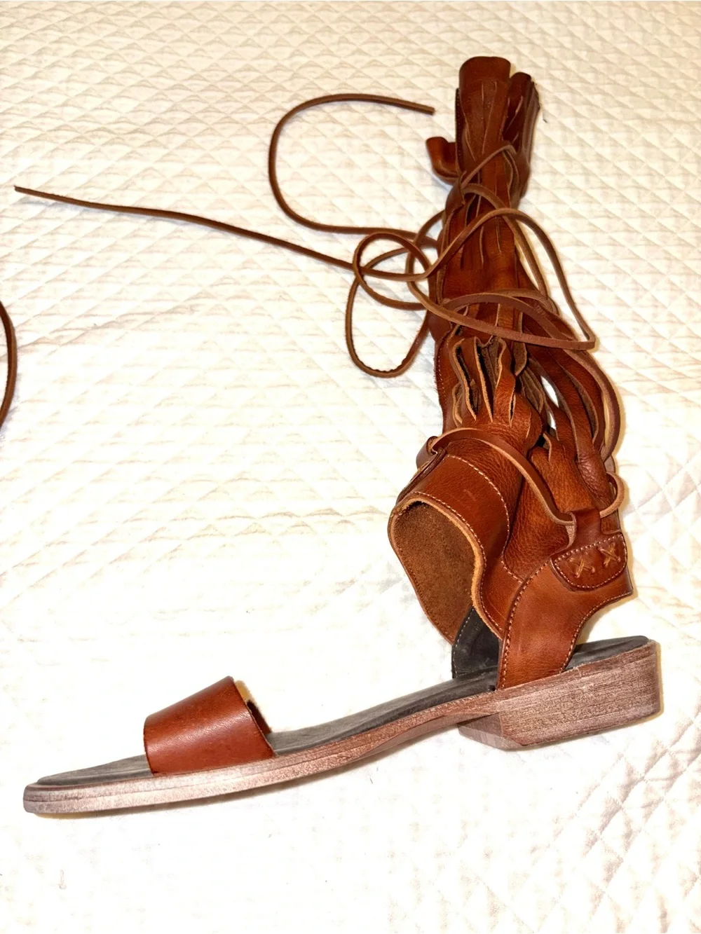 Free People Brown Leather Gladiator Lace-Up Sandals